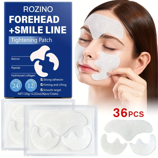 Retinol Peptide Face Patches 36pcs Anti-Wrinkle Hydrolyzed Collagen Lifting Treatment for Forehead & Smile Lines — Strong Adhesion 12-Day Smoothing Glow Kit for Women