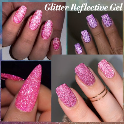 Gel Nail Polish – Reflective Glitter UR SUGAR 15ml Fluorescent Neon Shimmer UV LED Soak Off Semi Permanent Nail Art Varnish Manicure Set