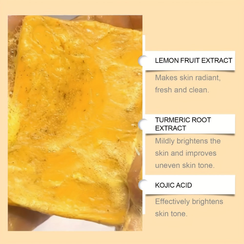Turmeric and Kojic Acid Bar Soap, 12-Pack of 100g Bars with Lemon and Honey Labels plus Bubble Net