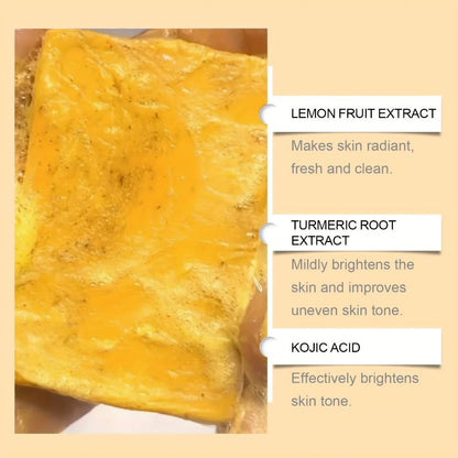 Turmeric and Kojic Acid Bar Soap, 12-Pack of 100g Bars with Lemon and Honey Labels plus Bubble Net