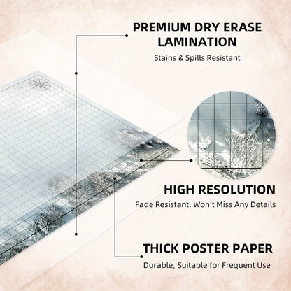 DnD Battle Map 3 Pack 24x36 Inch Dry Erase – Double-Sided 6 Terrain Grid Mats with Dice Accessories & Shoulder Bag, 1 Inch Grids for D&D 5e Pathfinder TRPG Tabletop RPG, Dungeon Master Gift