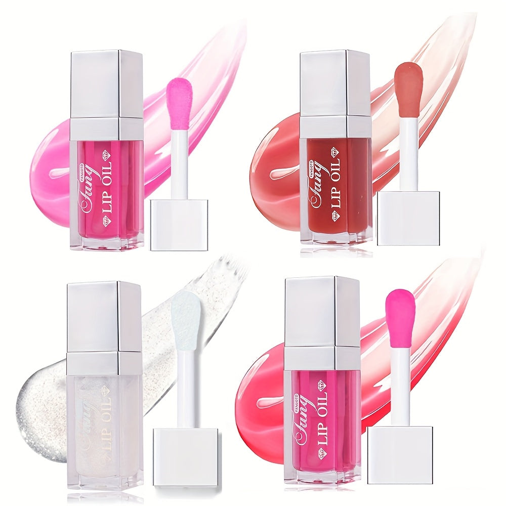 Glossy Lip Oil Set 4 Pack Moisturizing Plumping Transparent Volumizing Lip Treatment Non-Sticky extended-wear Lip Gloss Oil for Soft
