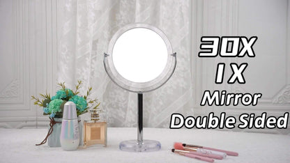 Makeup Mirror Dual-Sided 1X and 30X Round Chrome-Finish Stand with 360° Rotation and Detachable Frame