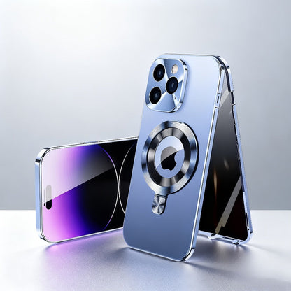 Phone Case Privacy Screen with Aluminum Alloy Frame, Rear Stand and MagSafe Support for iPhone 15 Pro