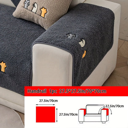 Sofa Cover Thick Plush Shearling Panels with Animal and Bone Embroidery and Non-Slip Feature for 2 to 4 Seats