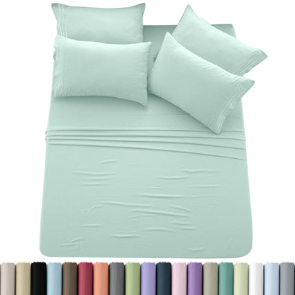 Sheet Set, Six-Piece Brushed Polyester Bedding with 16-Inch Fitted Pocket, Four Pillowcases and Twenty Colors