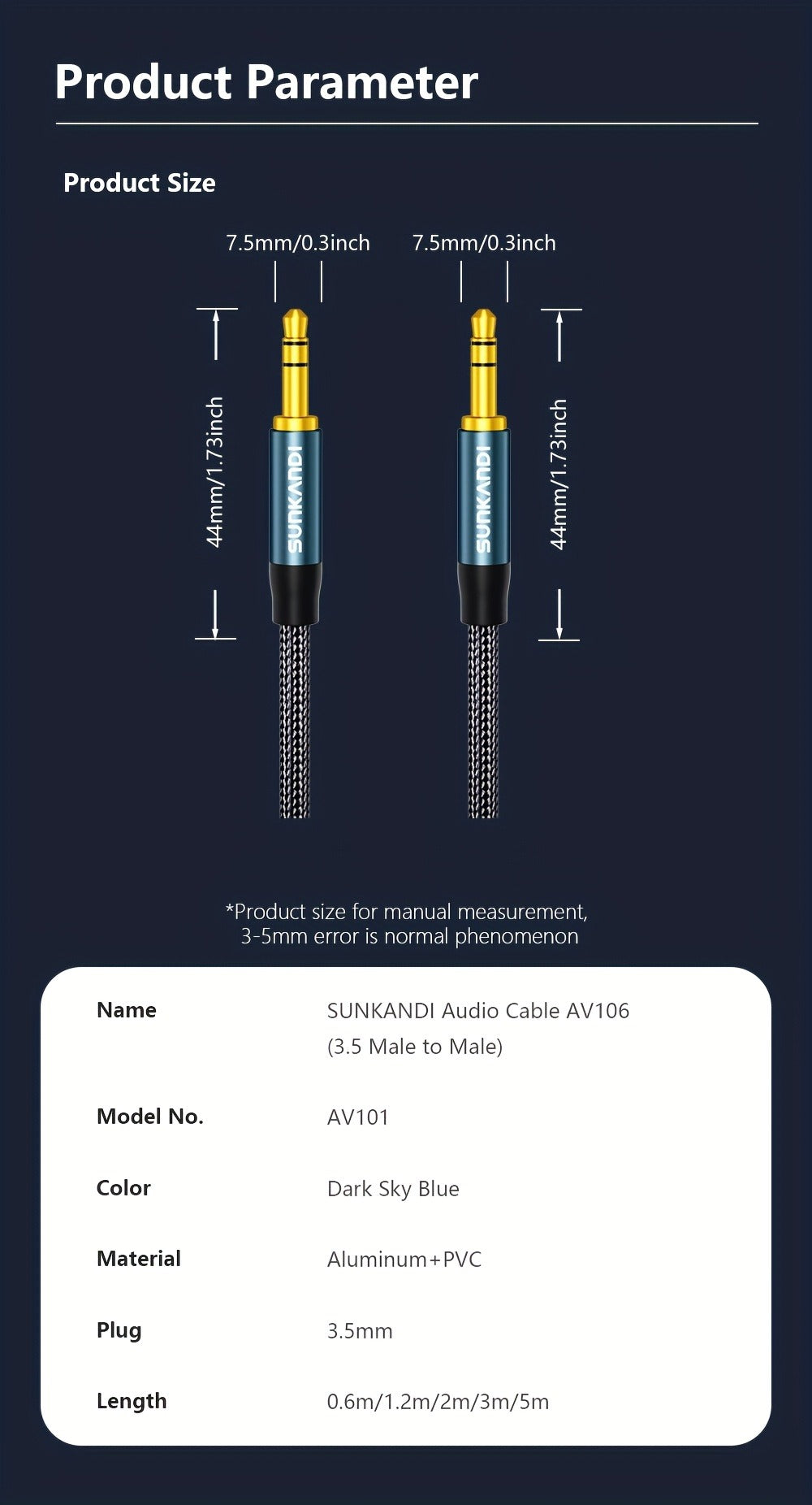 3.5mm Male to Male AUX Audio Cable, Durable Tangle-Free Stereo Cord for Car, Headphones, Speakers