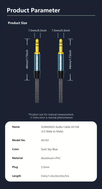 3.5mm Male to Male AUX Audio Cable, Durable Tangle-Free Stereo Cord for Car, Headphones, Speakers