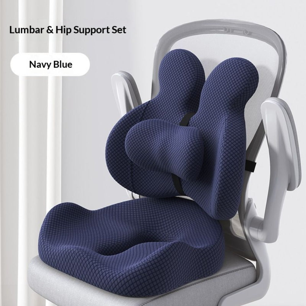 Lumbar Support Cushion & Seat Cushion Set – Ergonomic Office Chair Pillow for Lower Back Pain Relief, Breathable Memory Foam Waist & Hip Support for Home, Car & Desk Chair