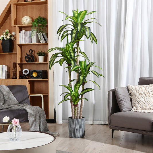 Artificial Dracaena Tree in Pot - Realistic Faux Tropical Floor Plant for Indoor & Outdoor Decor, Easy Assembly, All-Season Home Office Living Room Porch Decoration, Housewarming Gift, 4ft 5ft 6ft