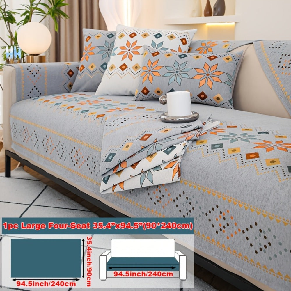 Sofa Cover Bohemian Chenille Jacquard Knit Sections with Anti-Slip Feature for Seat, Armrest or Backrest