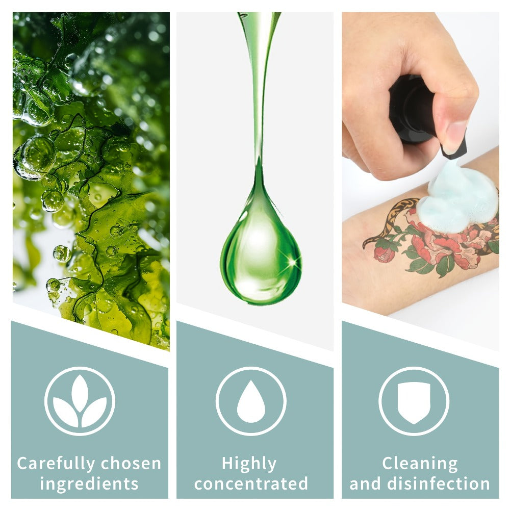 Tattoo Green Soap Cleaning Kit Neebol 8.5oz Concentrated Soap Squeeze Bottle Moisturizing Balm Cream Lint-Free Wipes Complete Skin Care Set Before After Tattooing Body Art