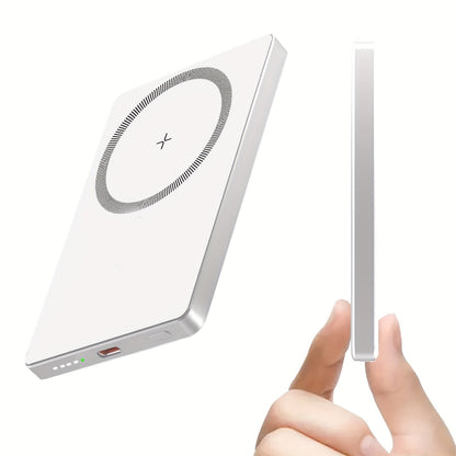 19W Fast Wireless Charging Power Bank 5000mAh Magnetic – High-Speed Mobile Charger with MagSafe-Compatible Snap-On Design, Slim Portable Battery Pack for iPhone 16 15 14 13 12 & Android Devices