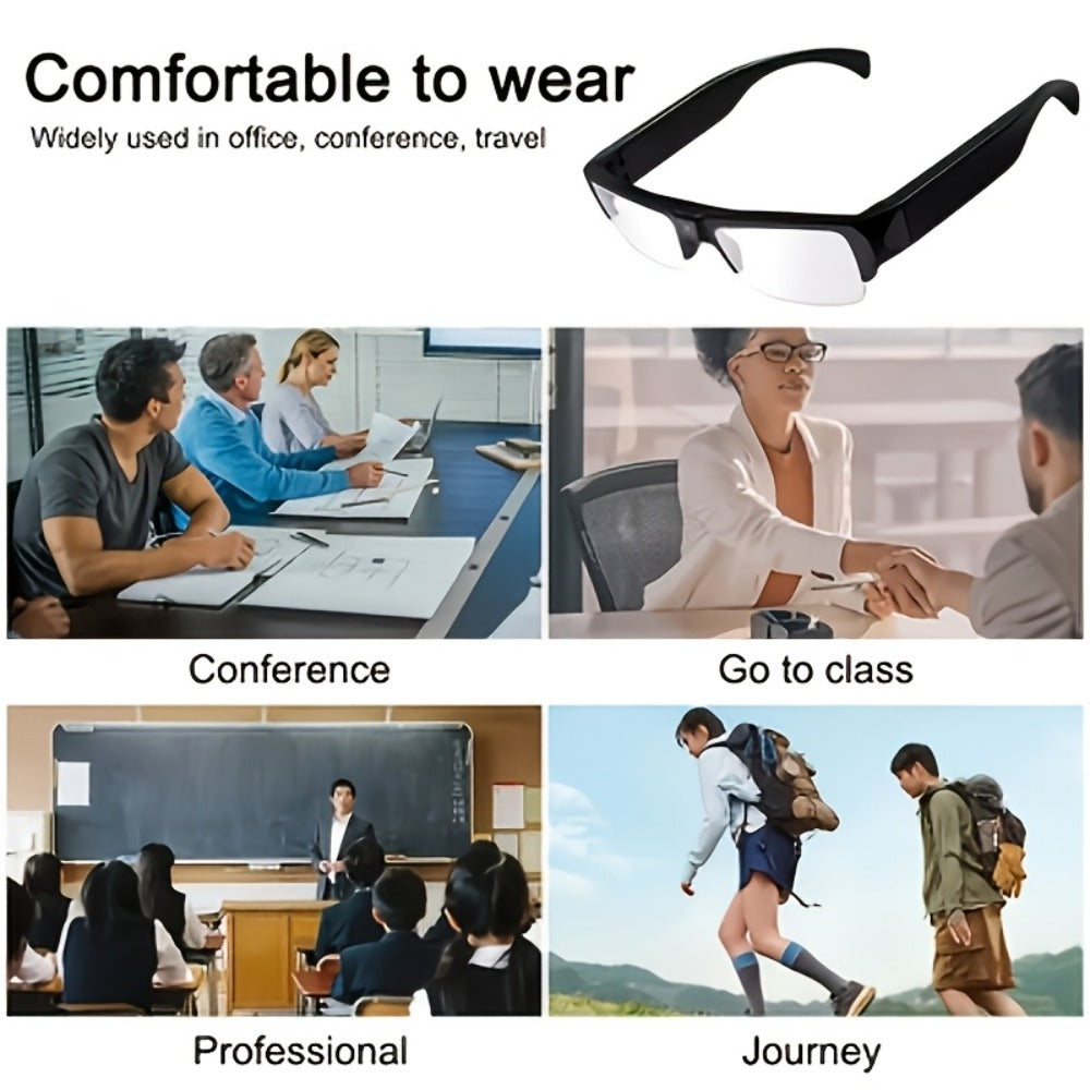 1080p HD Video Glasses 65° Wide Angle - One-Button Sports Camera Glasses, Wearable Body Cam, 120-Min Battery, 32GB & 64GB Options, Driving Cycling Meeting Recording