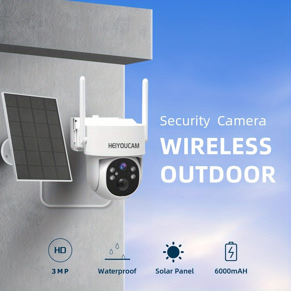 3MP Solar PTZ Outdoor Security Camera with 360-Degree Movement Label and One- or Four-Camera Options