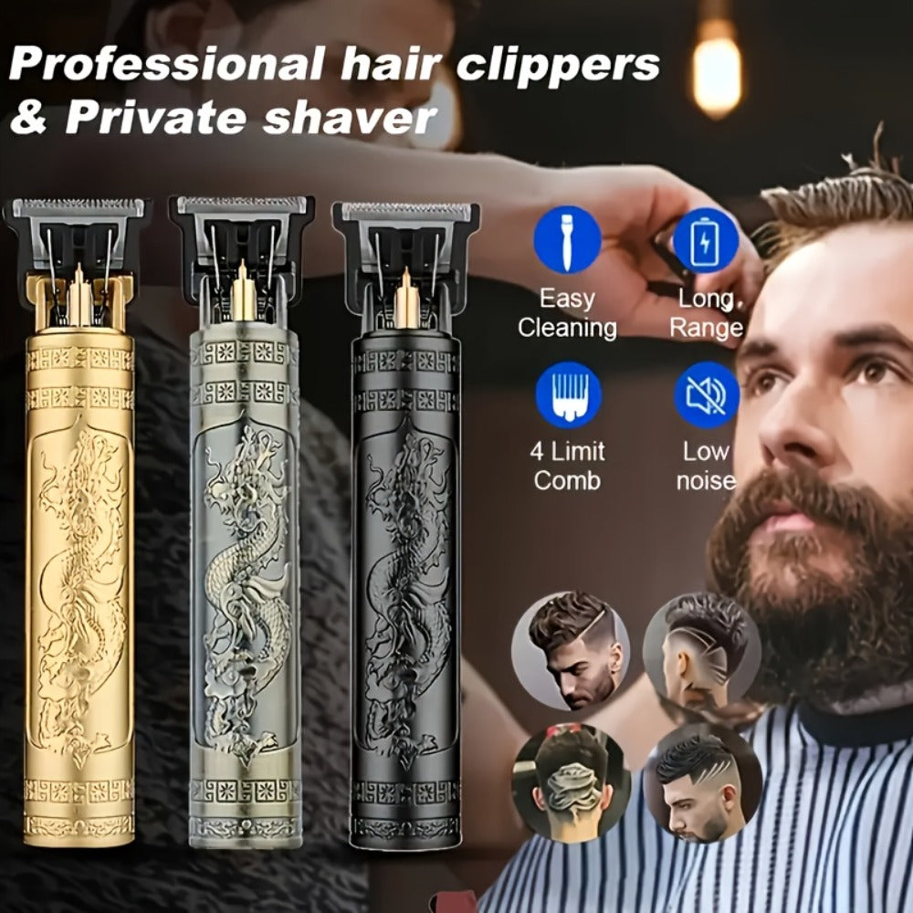 Beard Trimmer for Men USB Rechargeable Zero Contour Precision Edger Lithium Battery — Hair Clipper with Limit Comb ABS Body for Beard Facial Hair Body Grooming, Gold Black Bronze Home & Travel
