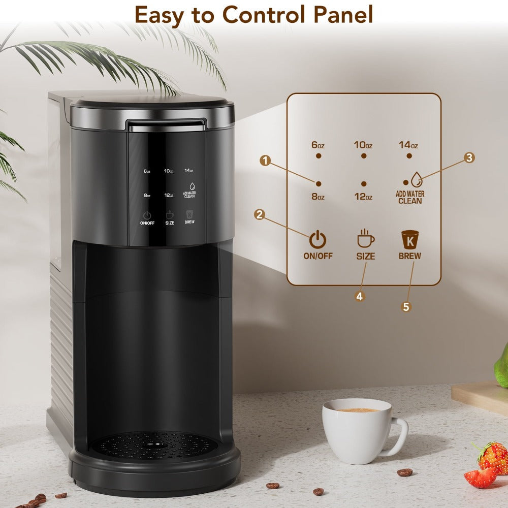 1200W-Labeled Single-Serve Coffee Maker with 40oz Tank, Five Cup Selections and Self-Clean Control