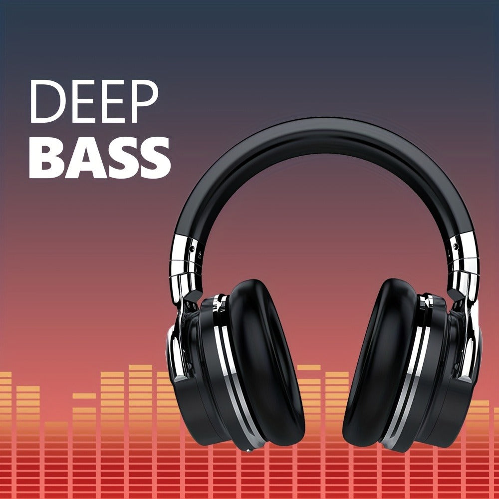 ANC Over-Ear Wireless Headphones Bluetooth 5.2 Deep Bass 45mm Drivers 30 Hours Playtime Dual Microphone Protein Earpads Foldable for Travel Work Study