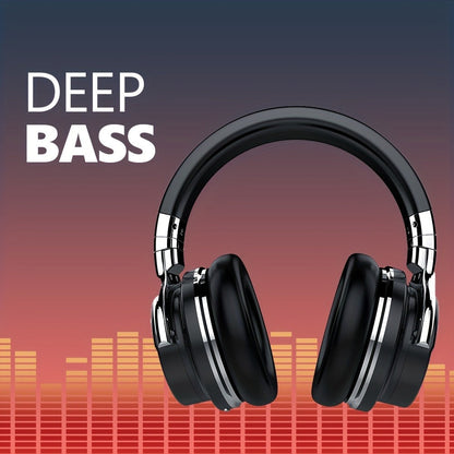 ANC Over-Ear Wireless Headphones Bluetooth 5.2 Deep Bass 45mm Drivers 30 Hours Playtime Dual Microphone Protein Earpads Foldable for Travel Work Study