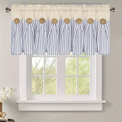 Striped Patchwork Window Curtain Set with Rod-Pocket Top, Six Colors and Five Panel-Count or Size Options