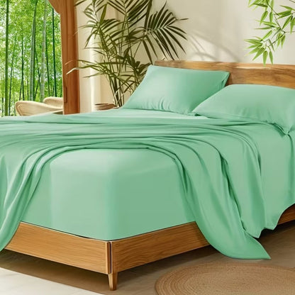 Bed Sheet Set 4-Piece Bamboo-Derived Cooling Fabric with Deep-Pocket Fitted Sheet and Four Bed Sizes