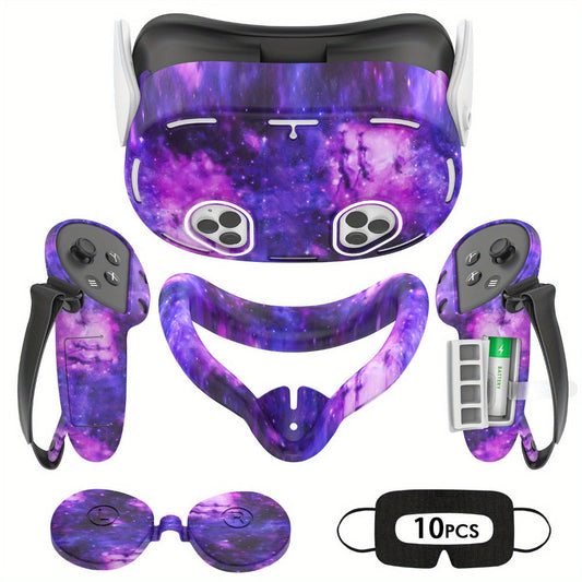 Meta Quest 3S Silicone Cover Set - VR Face Cover Shell Controller Grip Case Camera Lens Protector Full Protection Accessories Kit for Meta Quest 3S