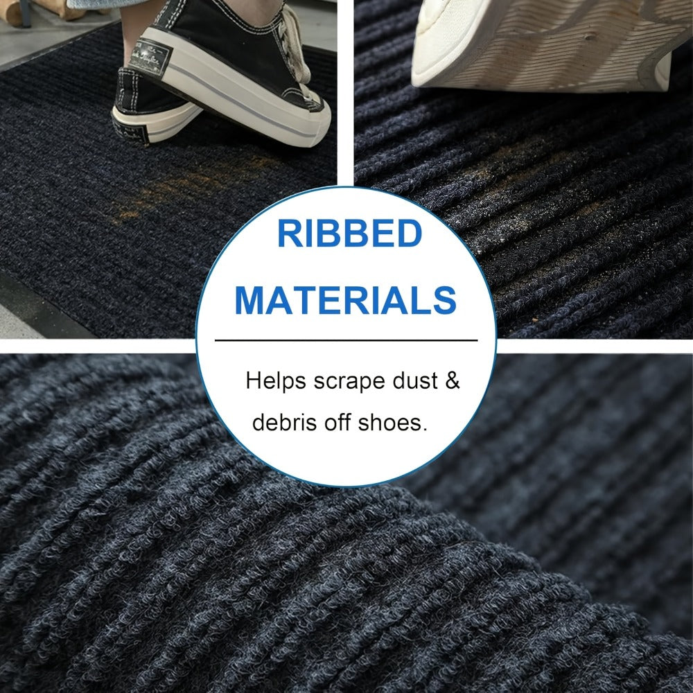 Two-Piece Ribbed Entry Door Mat Set in Black, Brown or Dark Gray with Three Exact Size Options