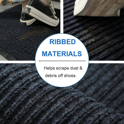 Two-Piece Ribbed Entry Door Mat Set in Black, Brown or Dark Gray with Three Exact Size Options