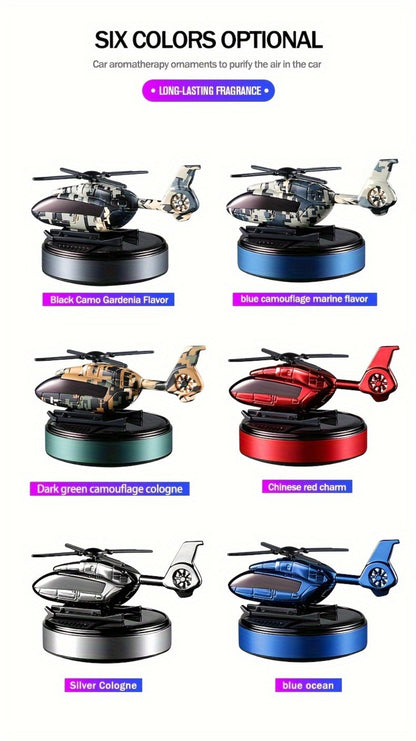Car Air Freshener Solar Helicopter Dashboard Diffuser with Refillable Chamber and Three Color Options