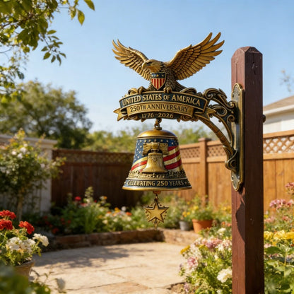 Patriotic Eagle Wind Chime with Bell, Wall Bracket and 1776–2026 Anniversary-Style Metal Design