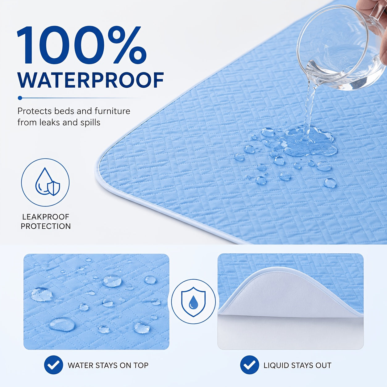 Washable Incontinence Pad Leak Proof Mattress Protector Reusable Cotton Bed Pad for Seniors Elderly Teens Menstruation Quilted Underpad Multiple Sizes