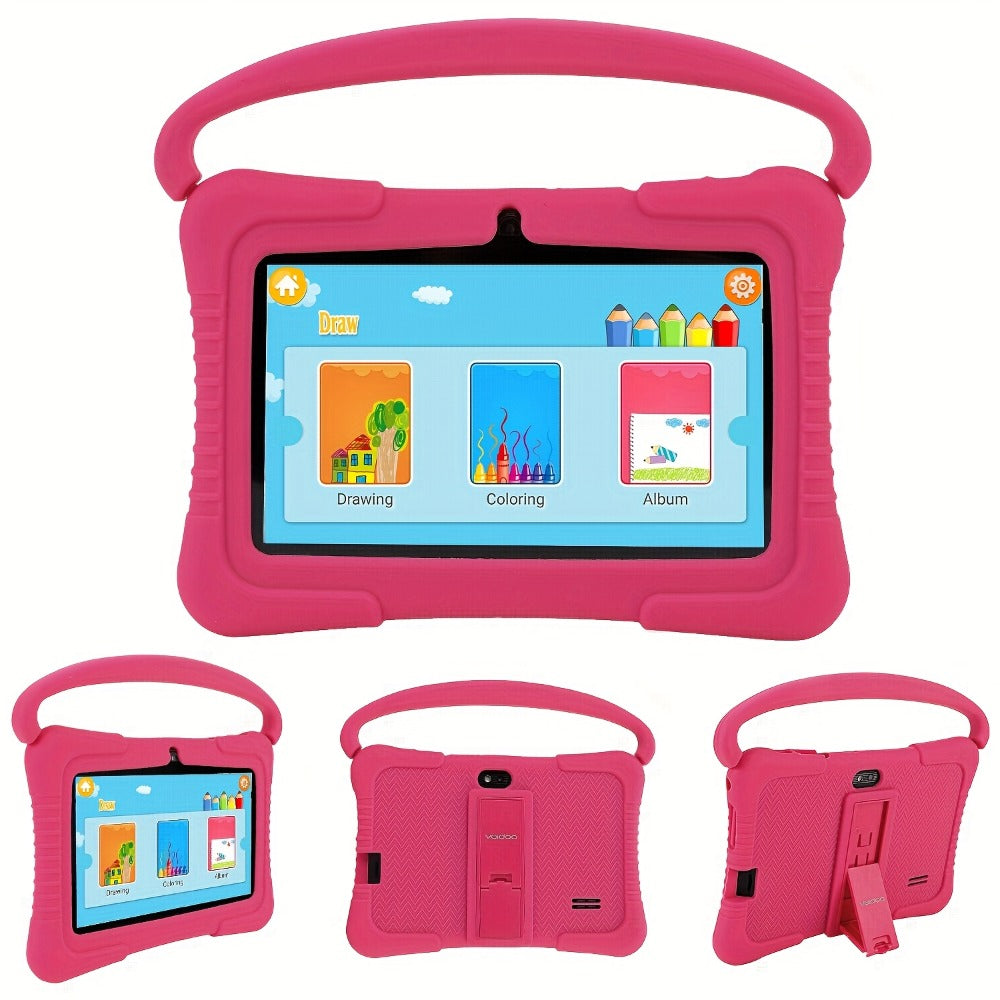 Kids Tablet 7 Inch Android 2GB RAM 16GB 32GB ROM 1TB Expandable WiFi Dual Camera Parental Control Educational Games Eye Protection Drop-Proof Silicone Case Tablet for Kids Toddlers – Pink Blue Purple Navy