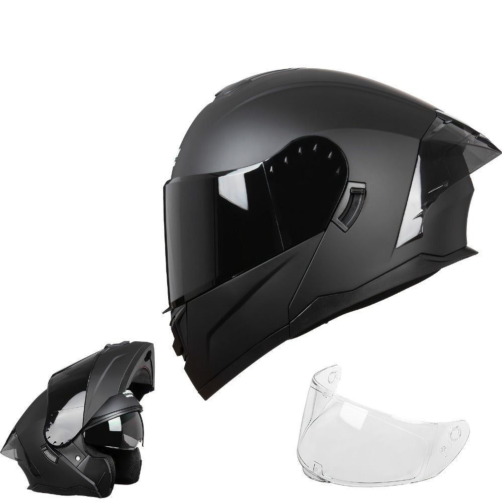 Modular Motorcycle Helmet Flip-Up Full Face – Dual Visor (Clear + Sun Visor), DOT-Style Flip Up Helmet for Men & Women, Lightweight Motorbike Helmet M/L/XL