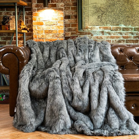 Long Hair Fluffy Reversible Plush Velvet Throw Blanket – 300-350gsm Soft Elegant Throw for Couch & Bed, 6 Colors, 2 Sizes