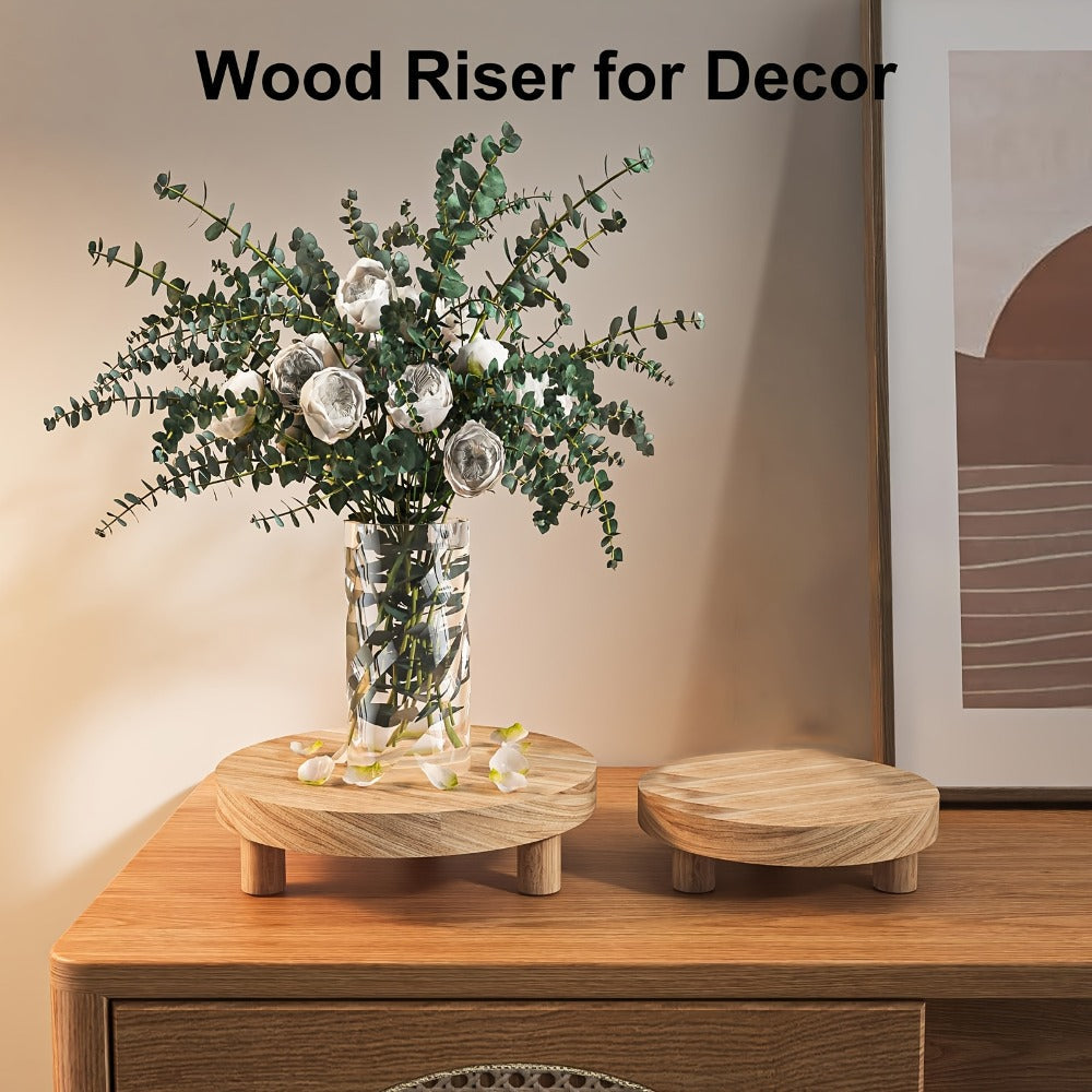 Wooden Display Riser Stands 3pcs Set Rustic Multi-Tier Cake Stand with Sleek Legs - Natural for Entryways, Bedrooms and Living Spaces