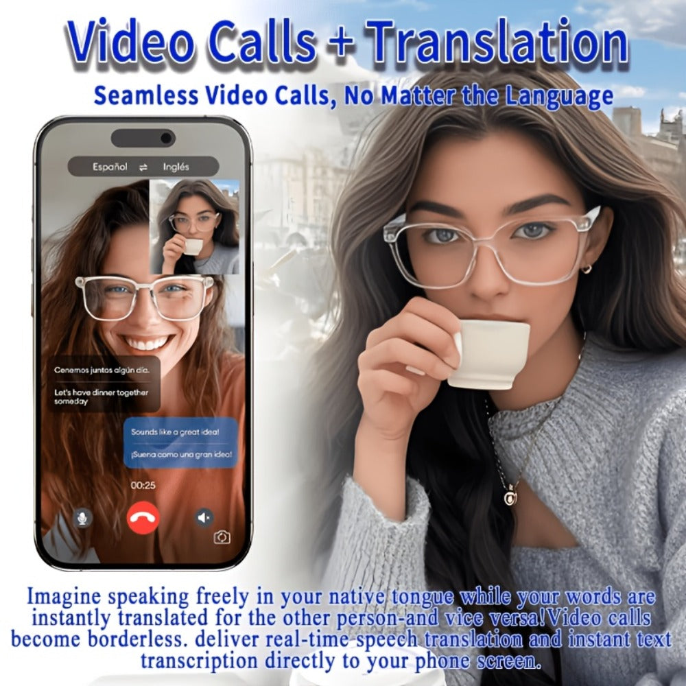 Smart Glasses Translation Eyewear with 160 Listed Languages, Open-Ear Audio and Four Frame Options