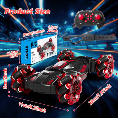 Remote Control Car, 1:24 Scale 8WD Stunt Racer with 2.4GHz Dual Remotes, 28KM/H Source Speed, LED Lights and Two Colors