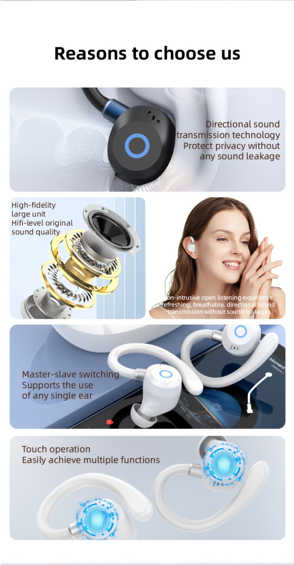 Wireless Earbuds HiFi Stereo with Active Noise Canceling, LED Display, Touch and Fast USB Charging