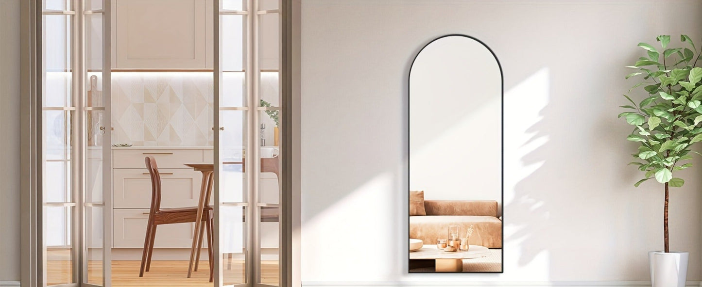 Full Length Floor Mirror with Stand – Arched & Rectangular Full Body Mirror, Aluminum Alloy Frame, Shatter-Proof Nano Glass, Bedroom Living Room Cloakroom Wall Leaning Mirror