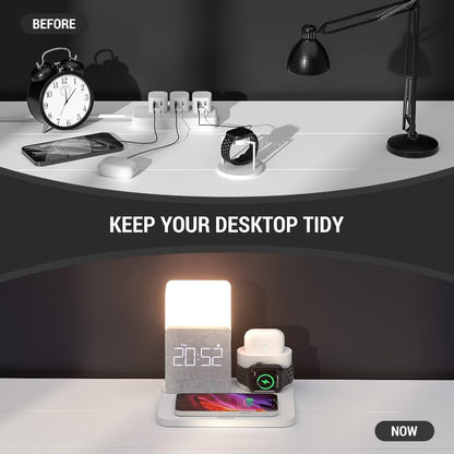 Wireless Charging Station, 3-in-1 Bedside Dock with Alarm Clock for iPhone and Samsung Galaxy Phones