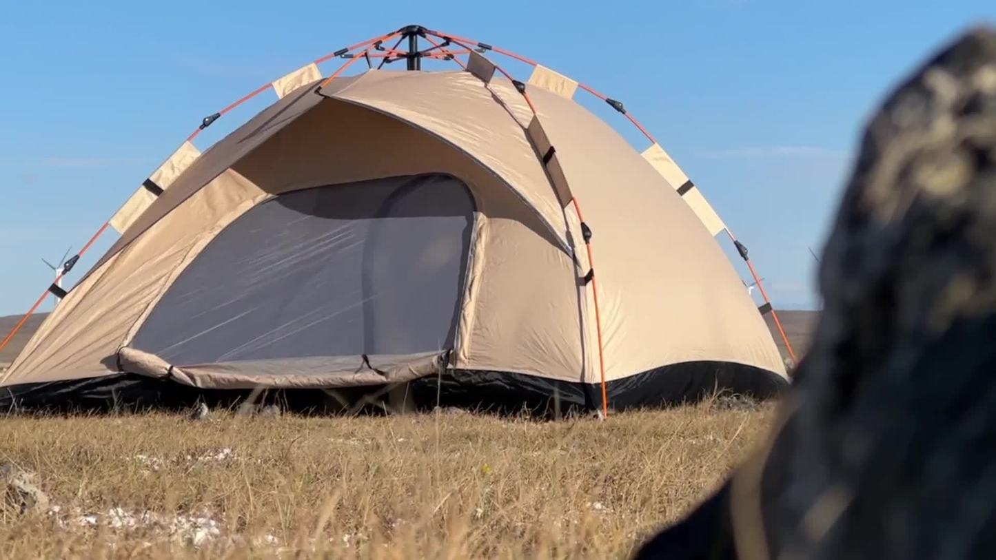 Camping Tent 4-Person Polyamide Pop-Up with Two Doors, Optional Windows and Small or Large Sizes