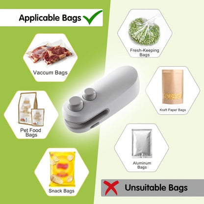 Mini Bag Sealer 2-Pack USB-C Rechargeable 2-in-1 Heat Seal with Cutter – Magnetic Storage Bag Resealer for Plastic Snack Food Bags | Airtight Freshness Keeper Portable Kitchen Gadget White