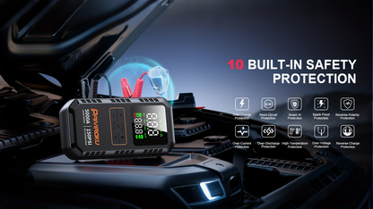 5000A Car Jump Starter with 150 PSI Digital Tire Inflator, 12V Clamps and 44.4Wh, 59.2Wh or 74Wh Options