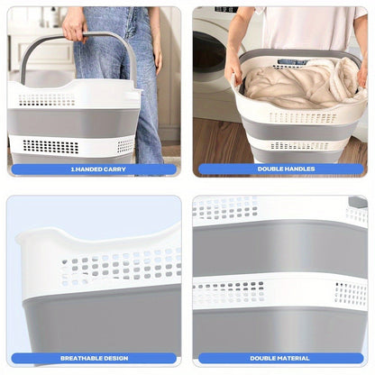 Collapsible 43L Laundry Basket in Grey with Carry Handles, Single or 2-Pack Folding Checkout Options
