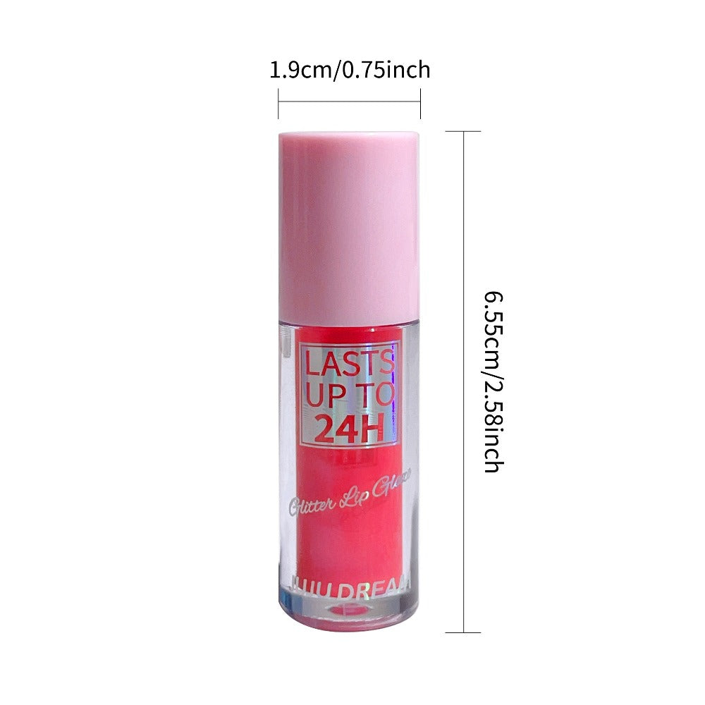 24H Waterproof Glitter Lip Gloss & Lip Stain Set 3PCS – Moisturizing Lip Oil Formula, Long-Lasting Smudge-Proof Glitter Shine in Berry Coral Pink Red Shades for Women All Skin Tones