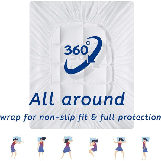 Mattress Topper Plush Down-Alternative Pillow Top with Deep-Pocket Skirt and Six Bed Sizes