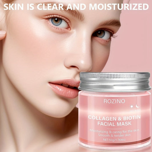 Hydrating Face Mask Cream 50g Biotin Collagen Day & Night — Firming Brightening Anti-Aging Moisturizer for Plump Smooth Younger-Looking Skin, Skincare Gift for Women