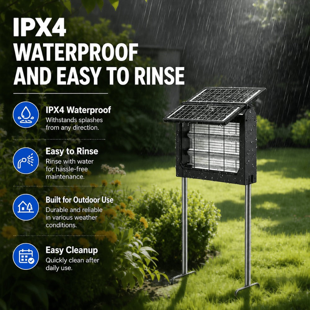 Dual-Panel Solar Bug Zapper with Rectangular Blue Grid Light in One or Two-Piece Black Options