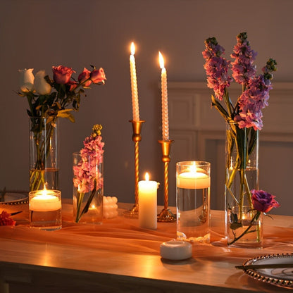 Clear Glass Cylinder Vase Set in 18- or 24-Piece Configurations with 4, 8 and 12-Inch Heights