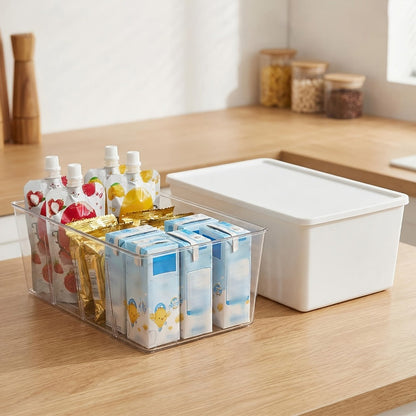 Clear Pantry Storage Bins Set of 8 with Dividers - Transparent Refrigerator Organizer Bins for Kitchen Cabinet, Pantry Organization, Snack Packet Spice Pouch Storage, 10.4" x 6.1" x 3.5"